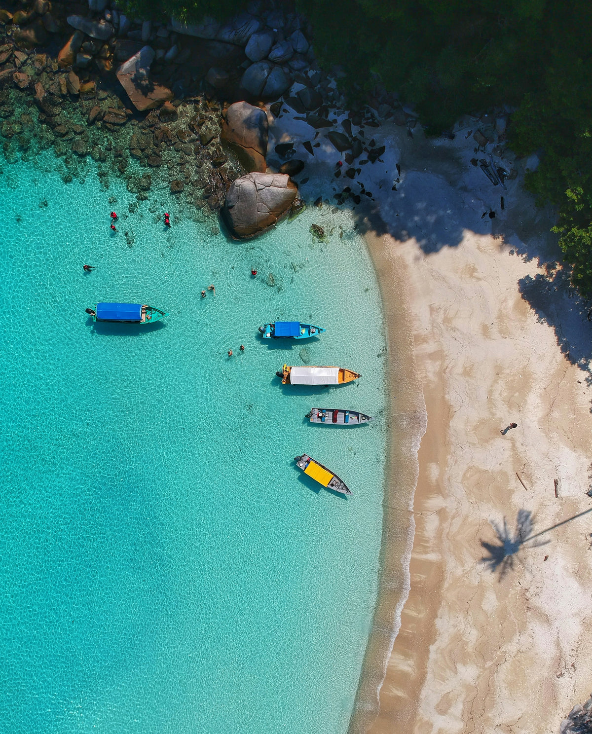 Boats on a Malaysian beach from above