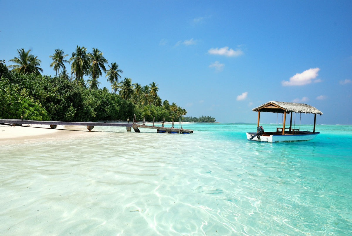 Wooden pier and traditional boat, Maldives