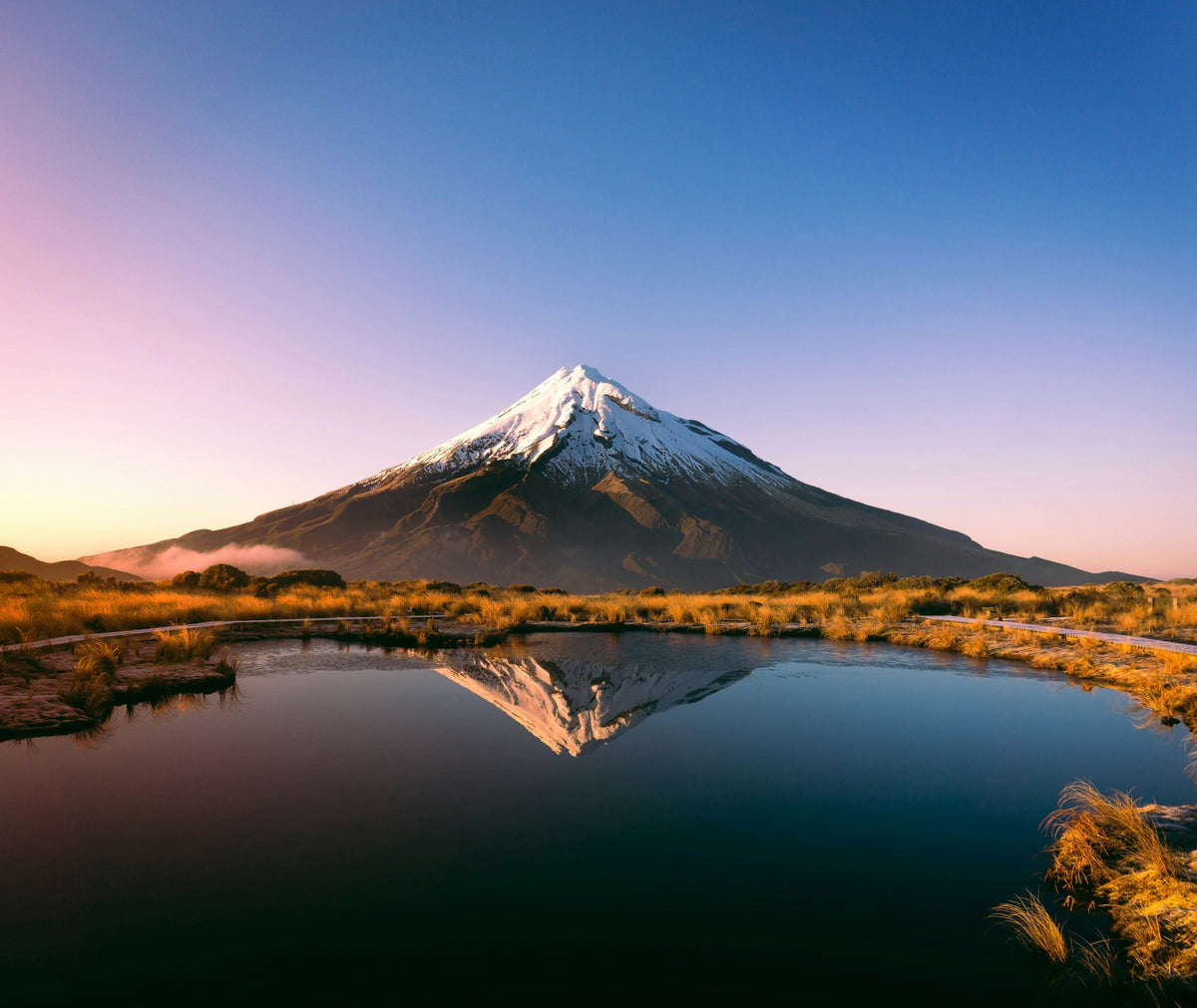 Mount Taranaki reflected in the Pouaki Tarns, New Zealand