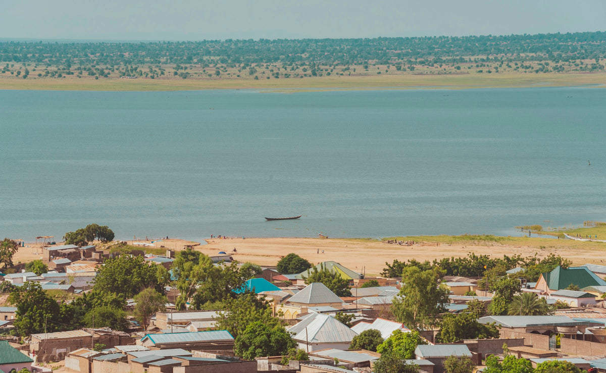 Lagdo lake and town from above, Cameroon