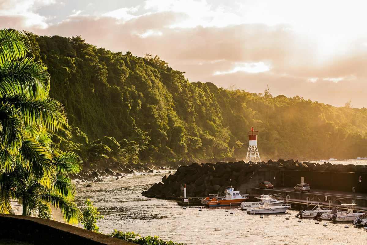 Lighthouse on the rocky shore, Réunion
