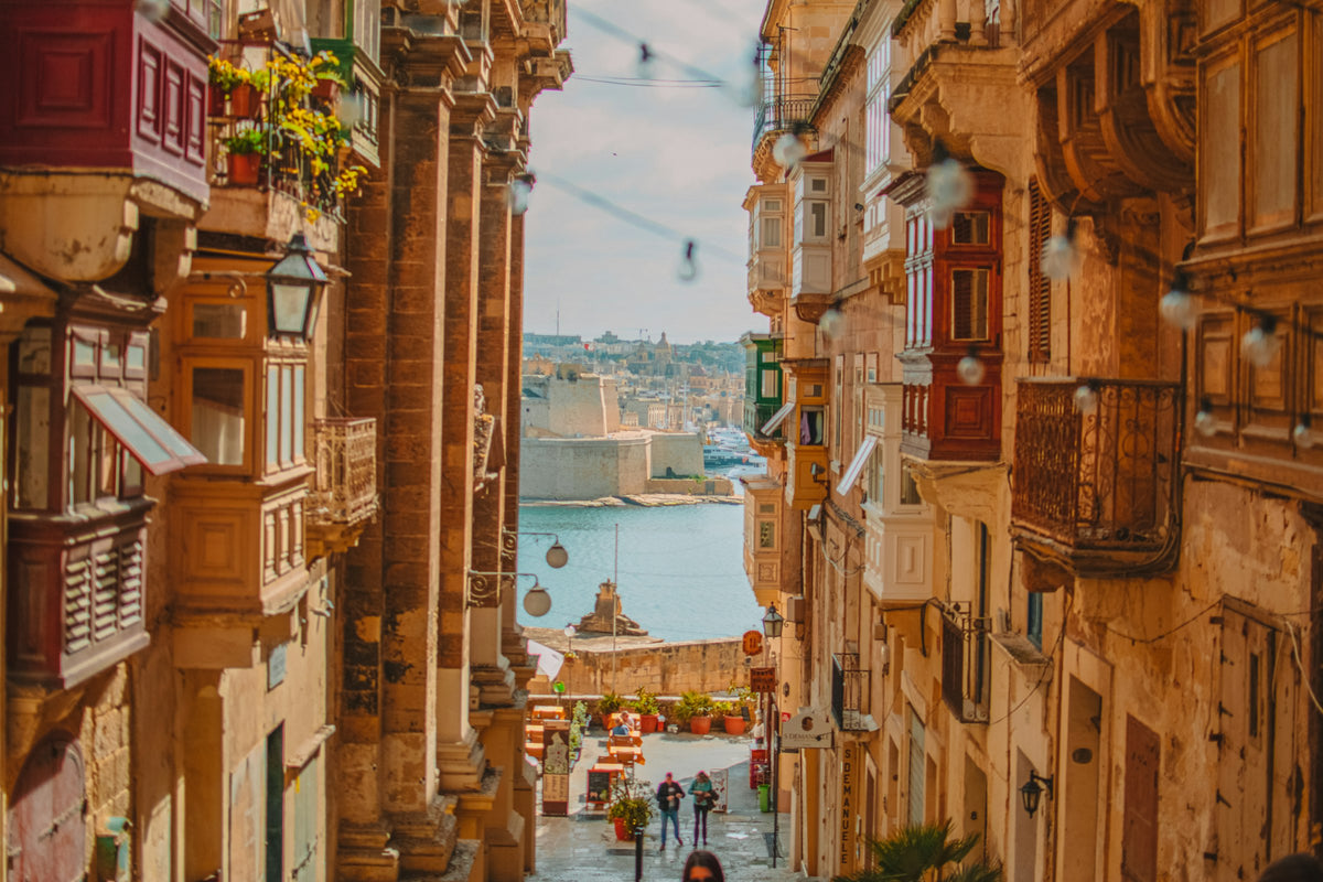 Valletta street with wooden balconies