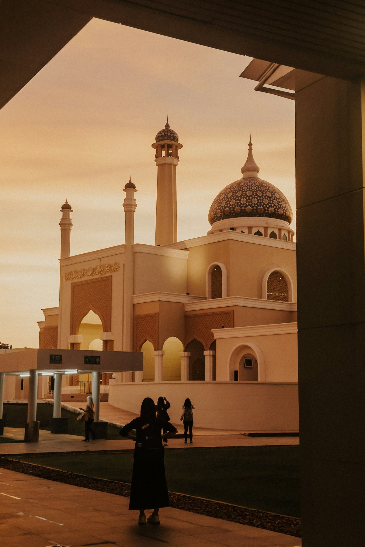 Mosque illuminated at sunset, Bandar Seri Begawan