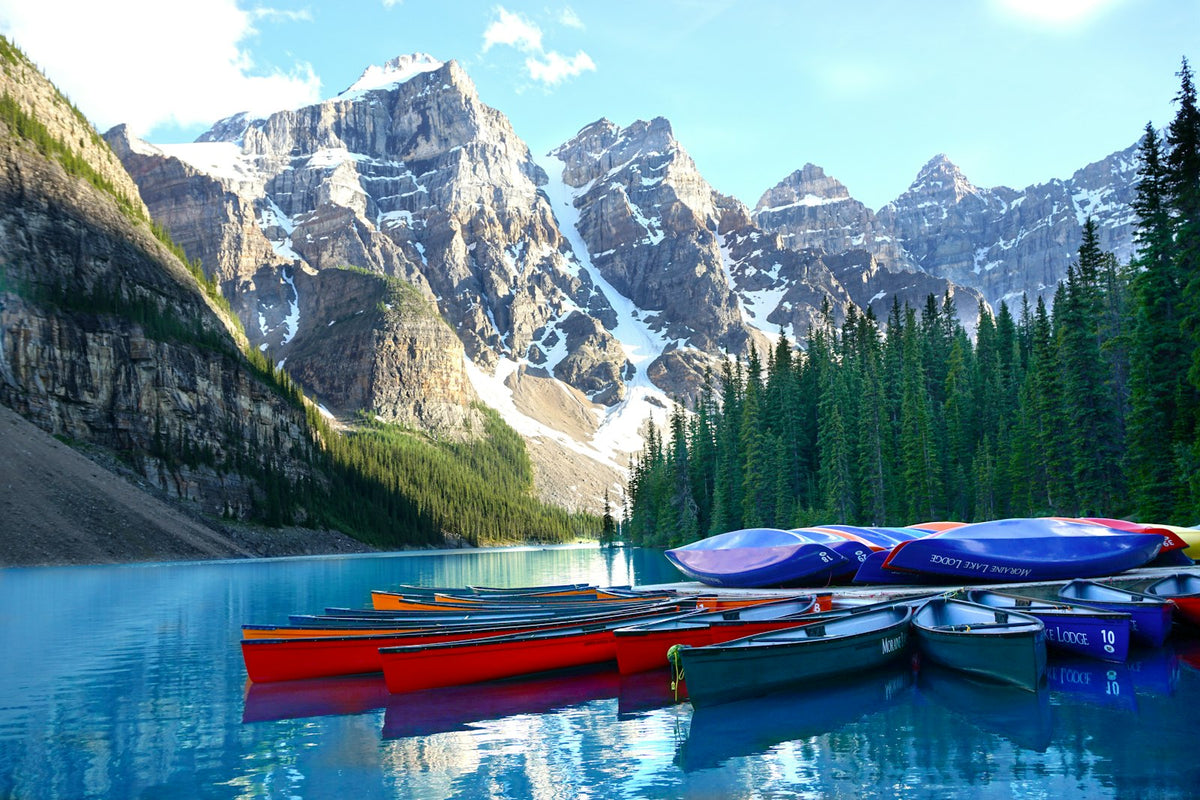 Canoes on a lake in Banff