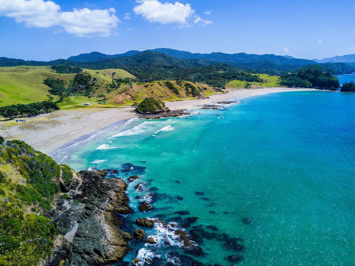 Beach and mountains from above, New Zealand