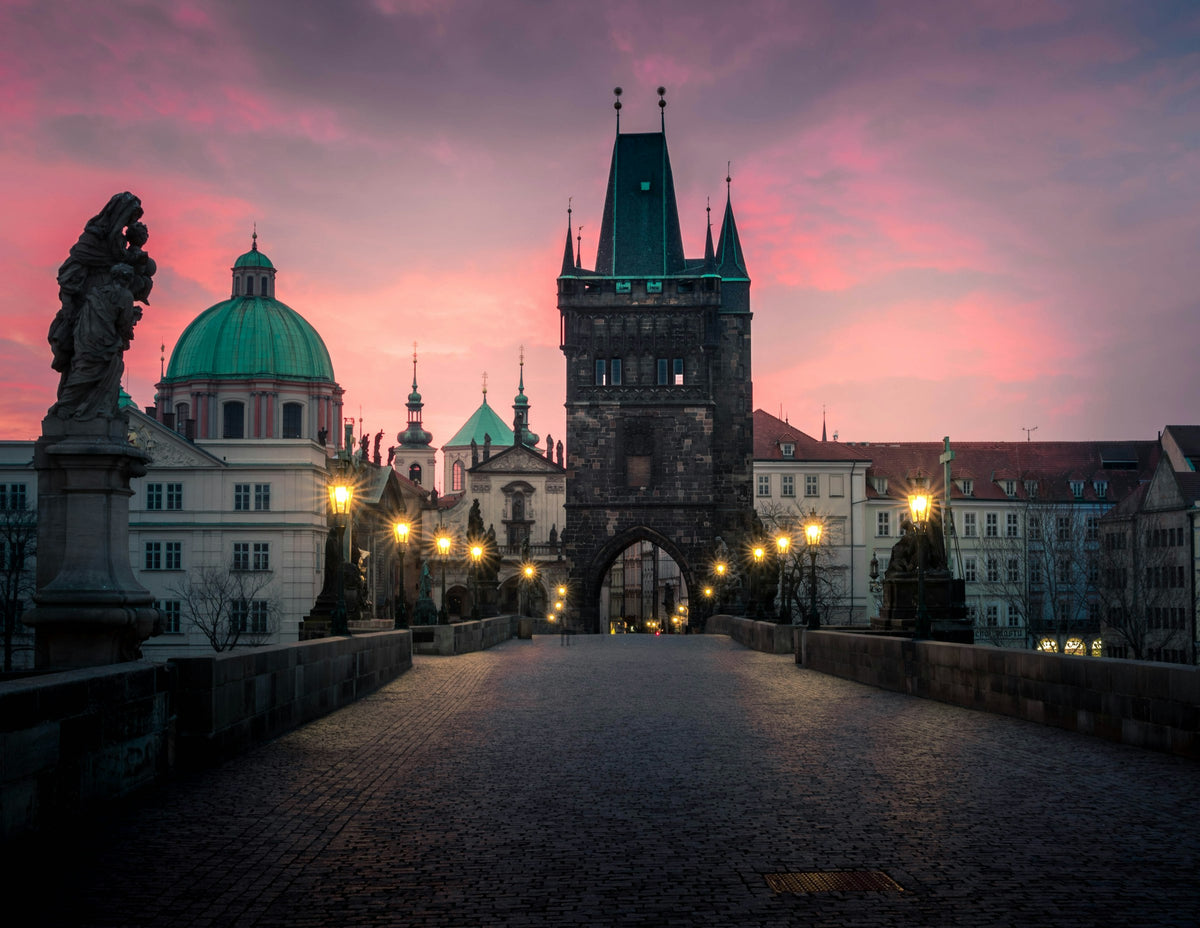 Prague bridge at golden hour
