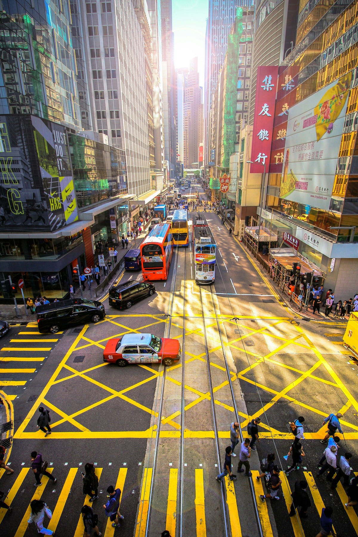 Trams and double-decker buses in Hong Kong