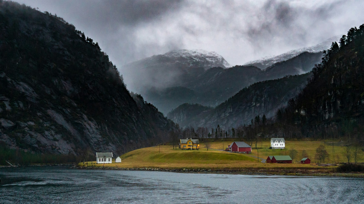 Village beneath mountains, Norway