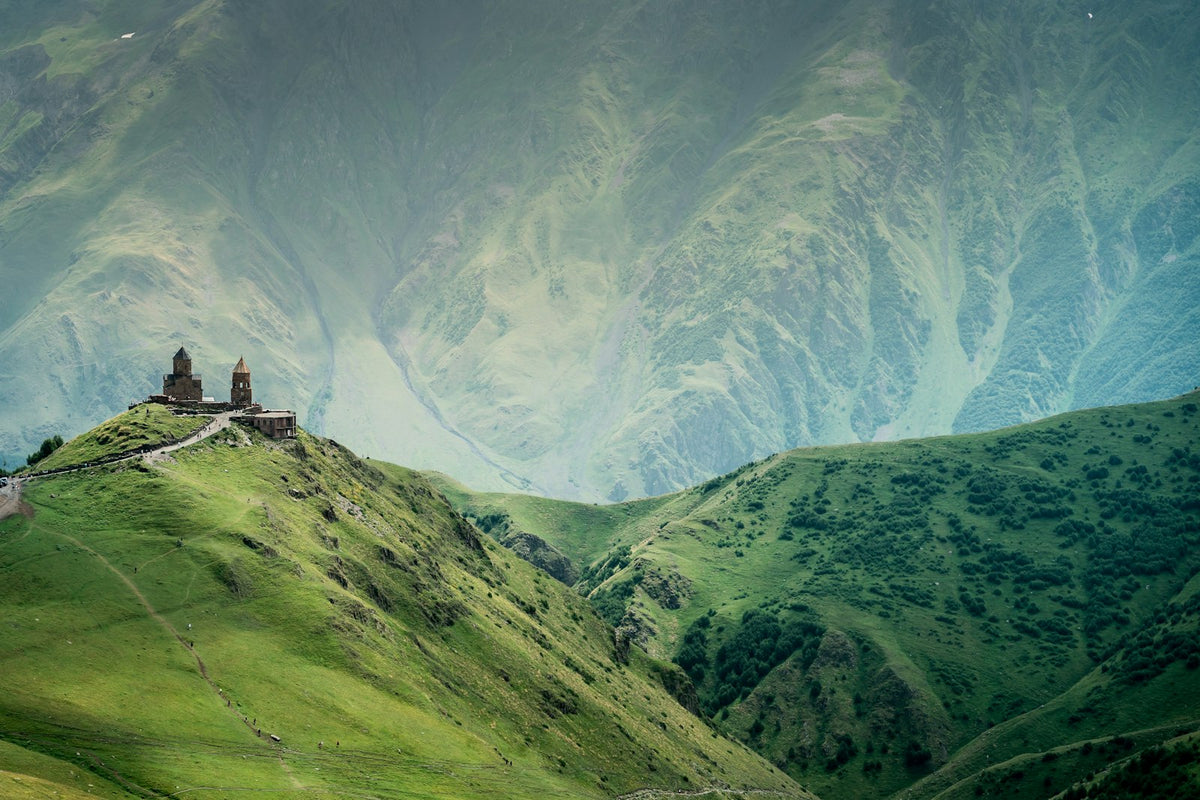 Gergeti Trinity Church on a mountain ridge, Georgia