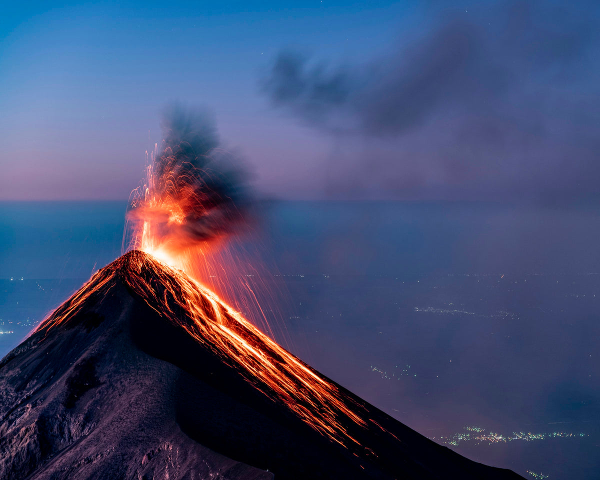 Volcano glowing at night, Guatemala