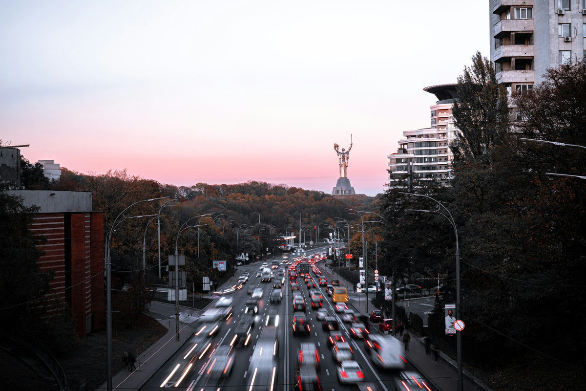 Kyiv street at sunset