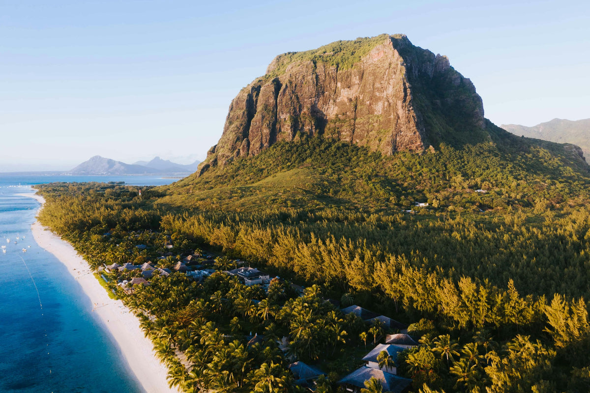 Beach and mountain from above, Mauritius