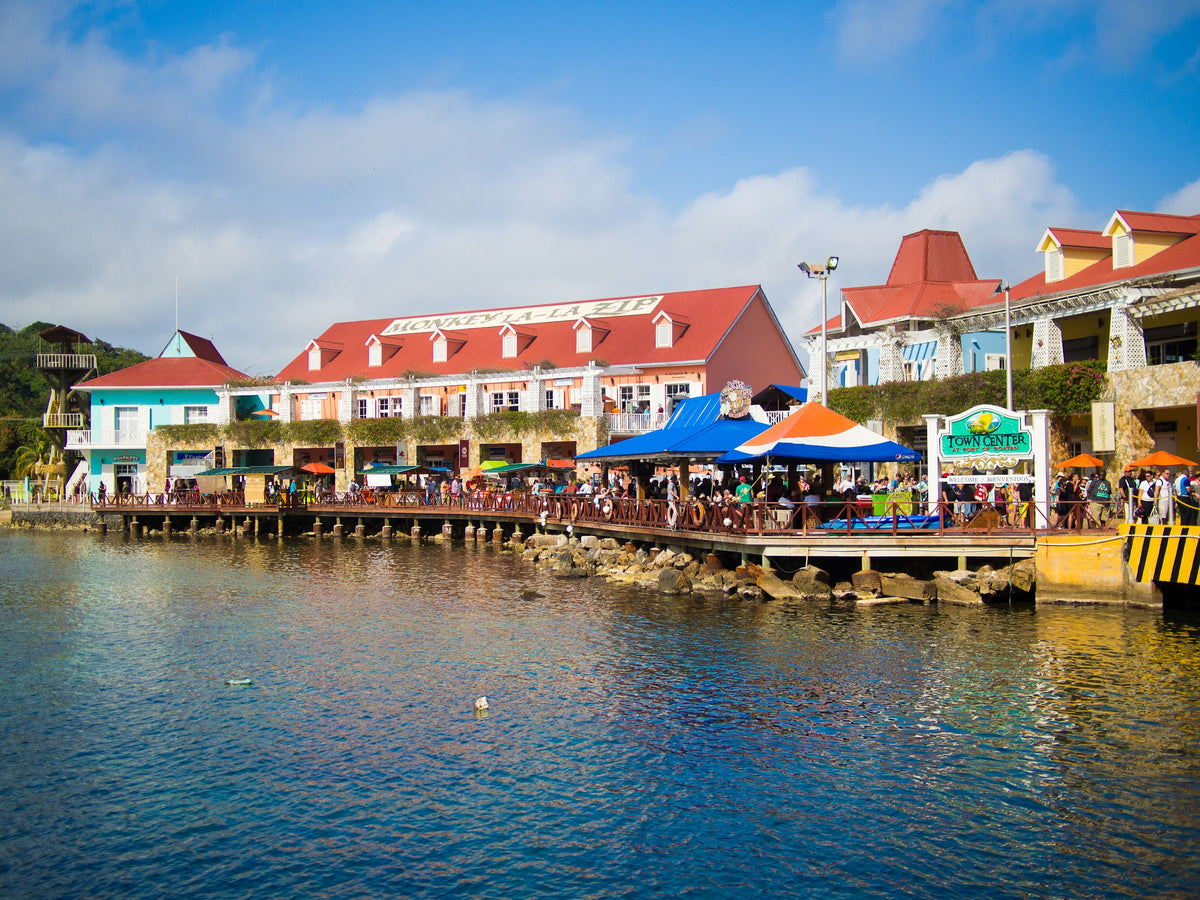 Wooden dock and houses, Roatán