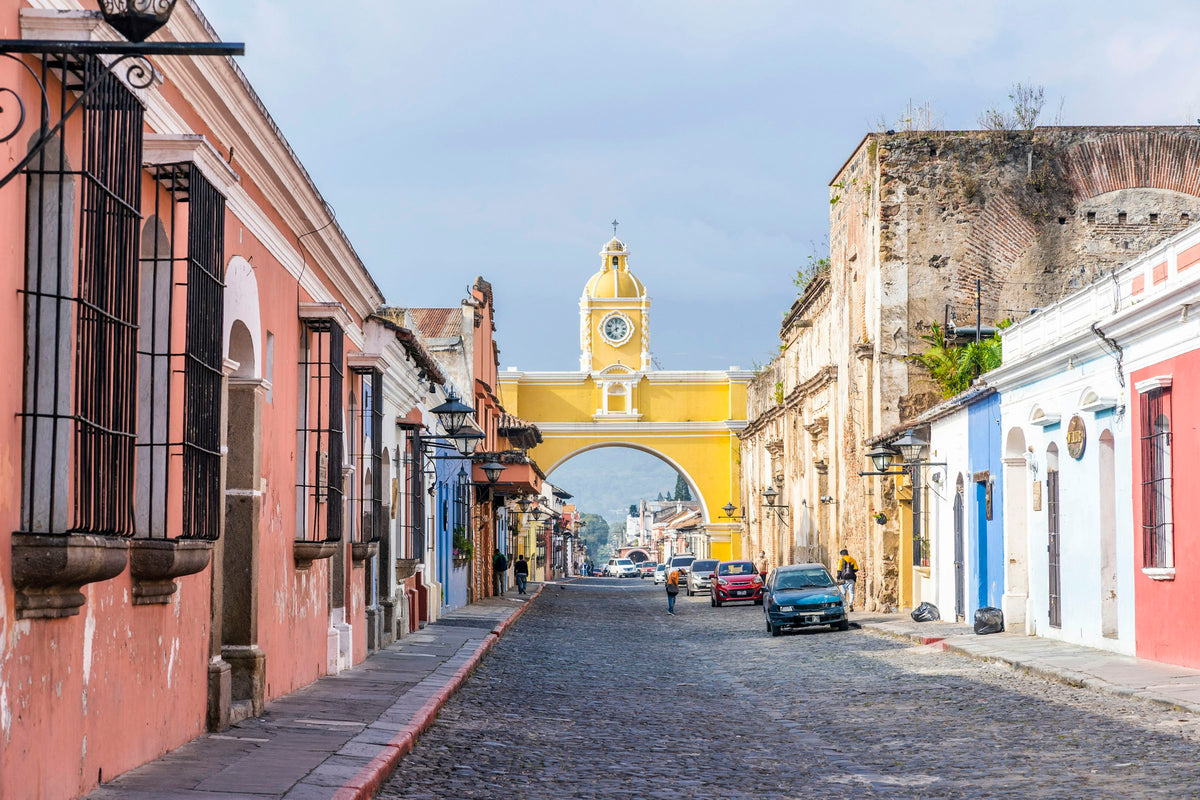 Colonial street and clock tower, Antigua