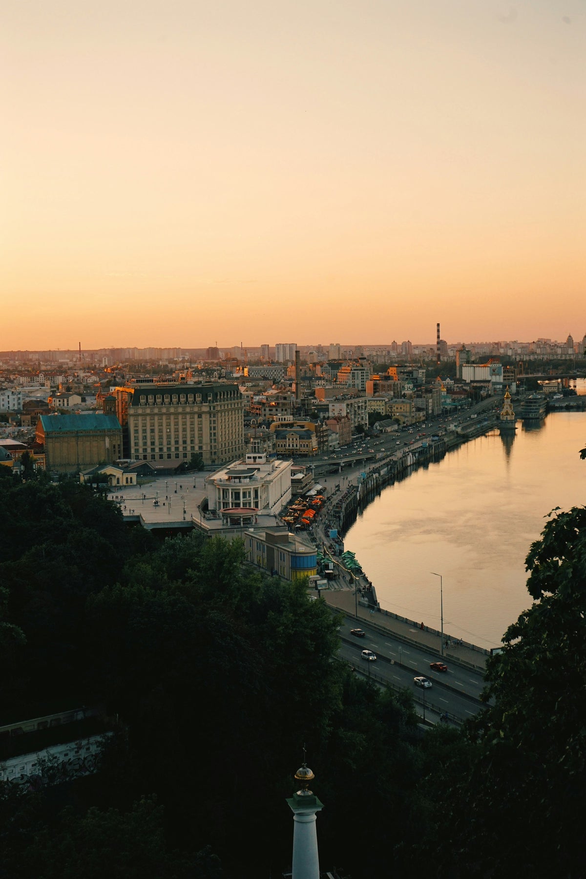 River, bridge and buildings, Kyiv