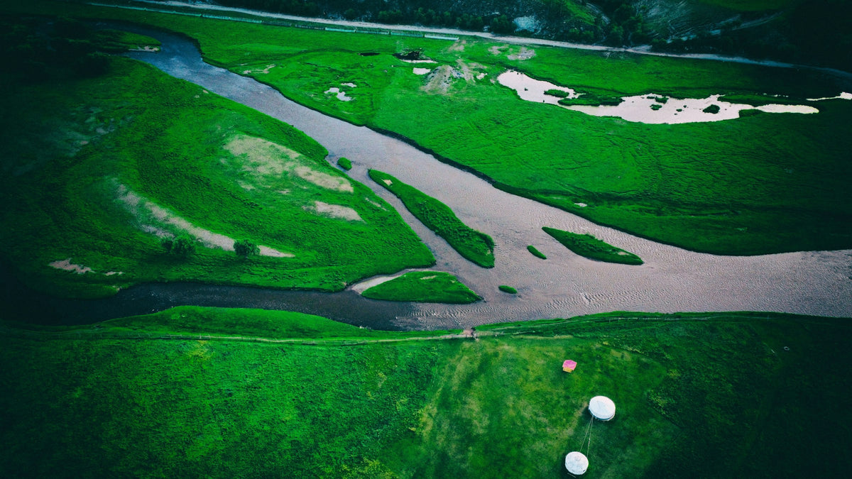 River winding through green valley, Mongolia