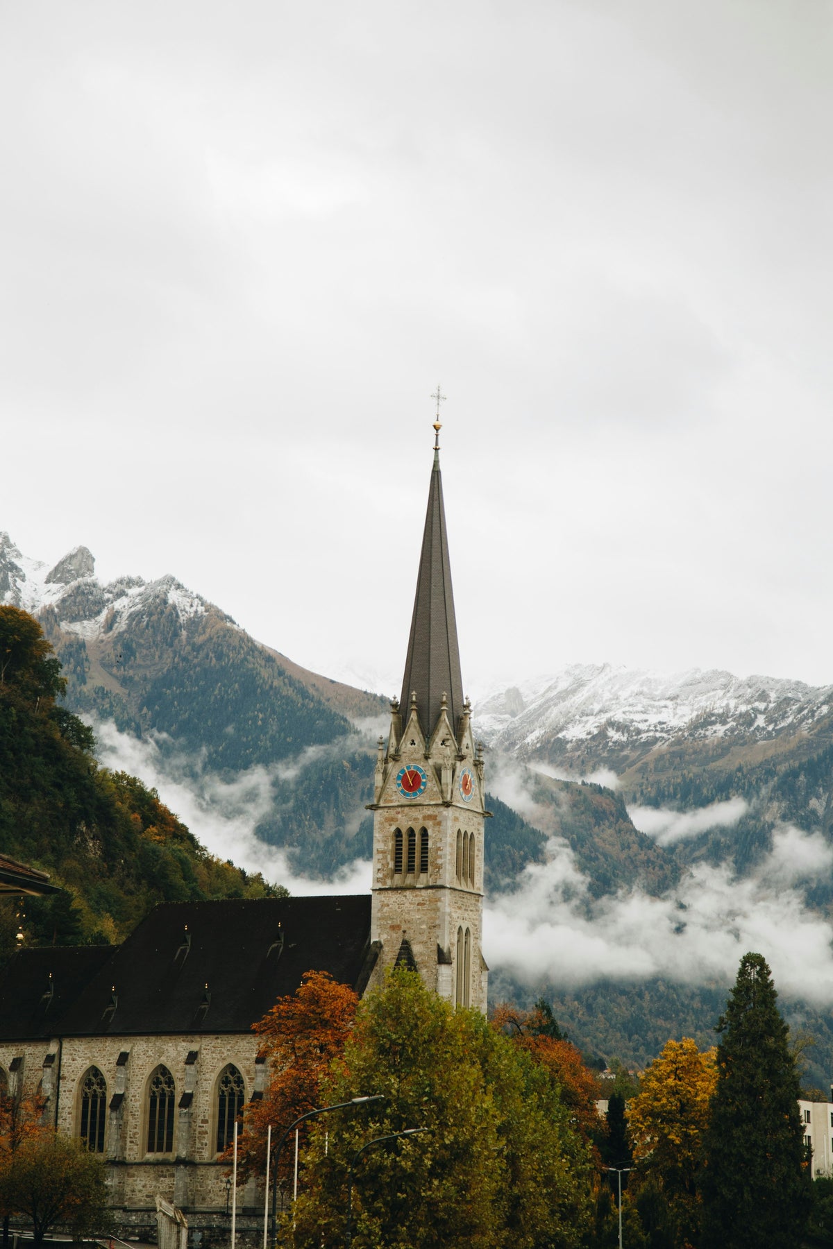 Church with steeple among the Alps, Liechtenstein