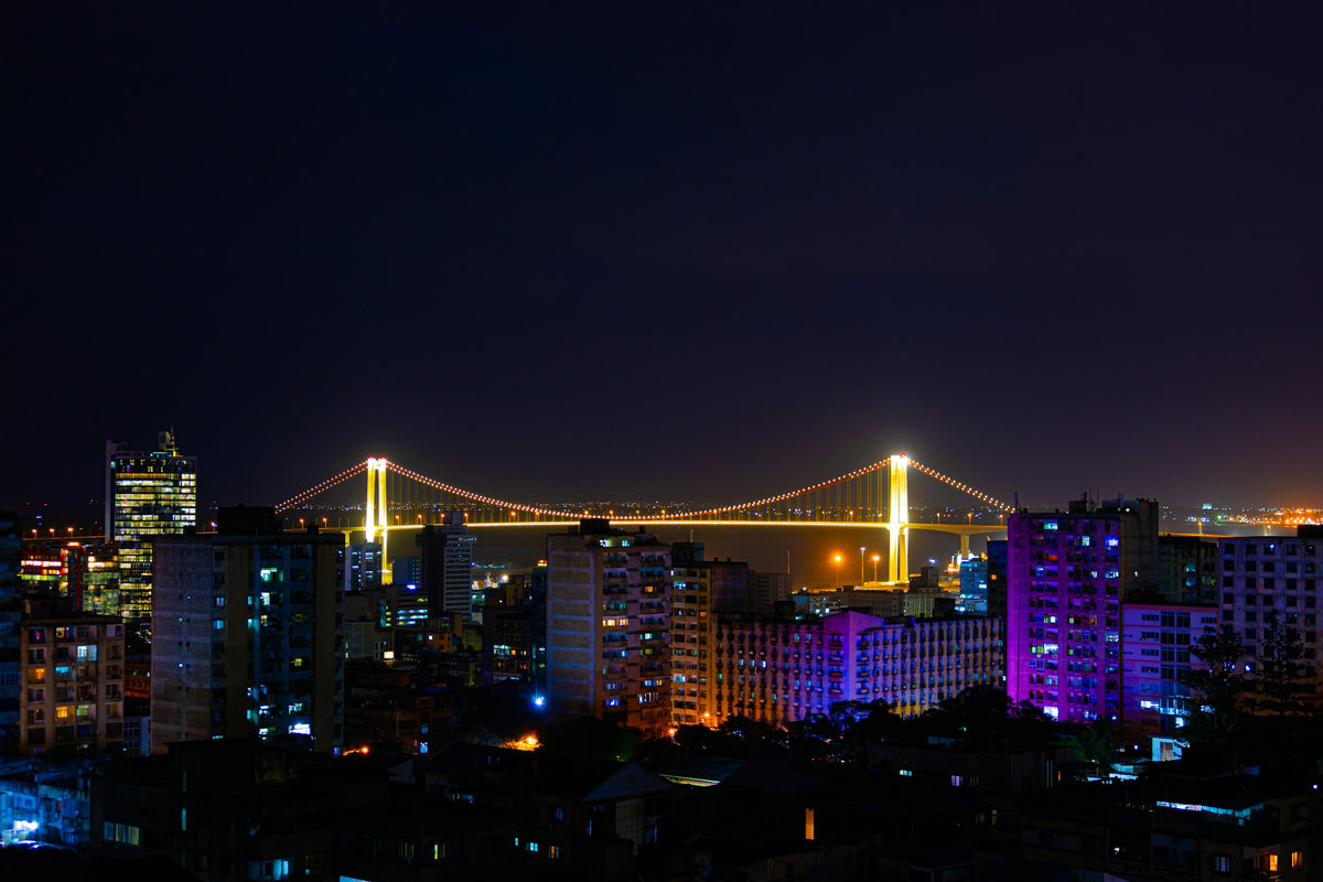 Maputo and its bridge at night
