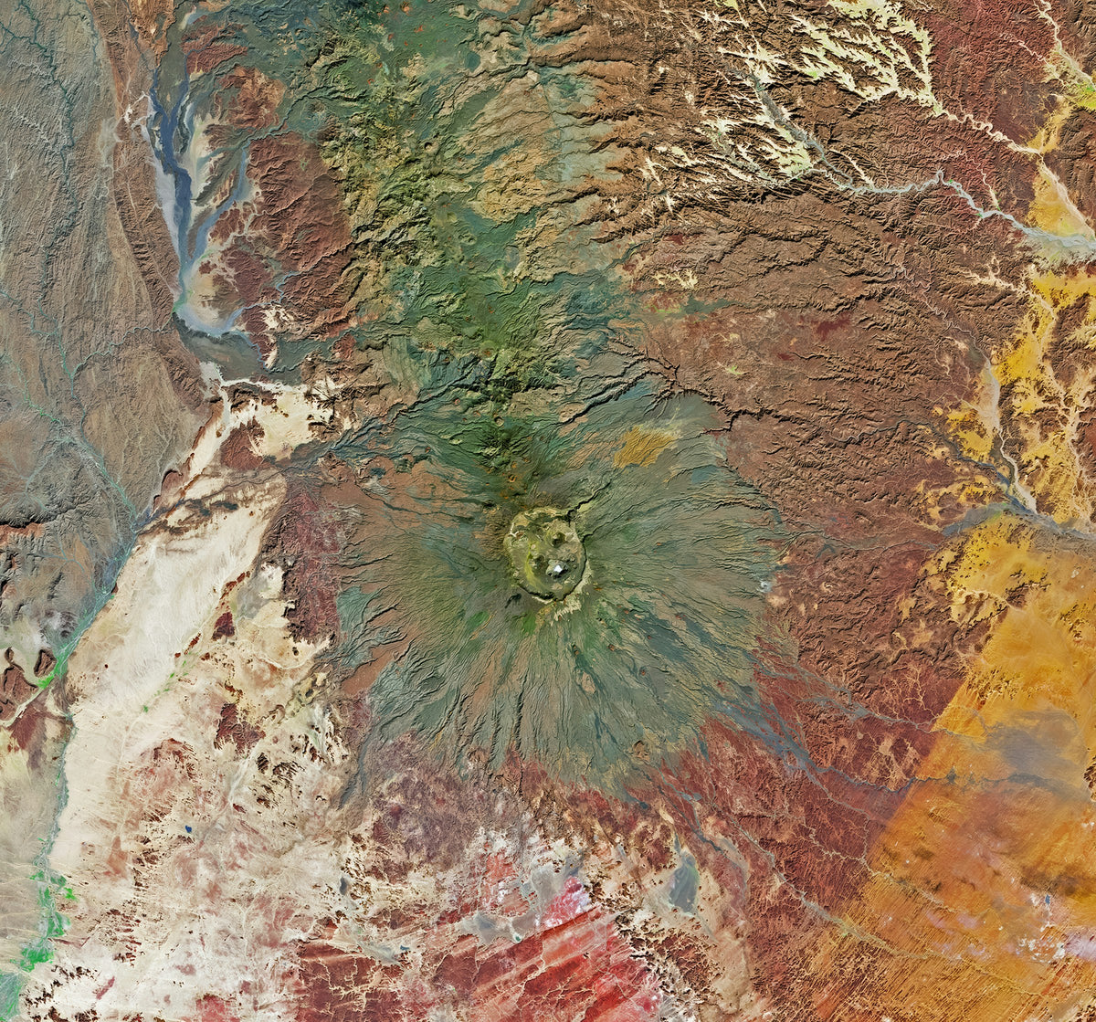 Volcanic crater in the Chadian Sahara, aerial view